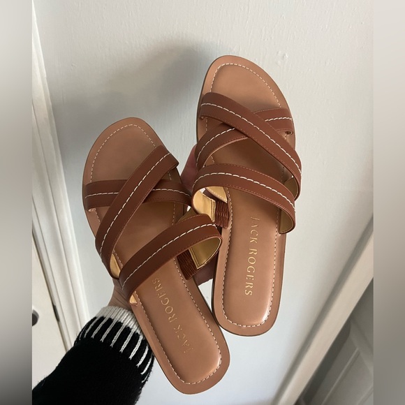 Jack Rogers Shoes - Jack Rogers Brown Leather Crisscross Slide Sandals